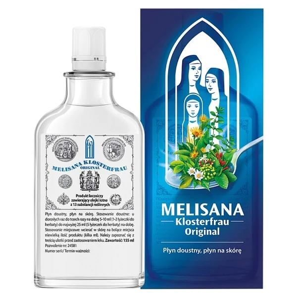 Melisana Klosterfrau Original, lek złożony, płyn doustny, płyn na skórę, 155ml