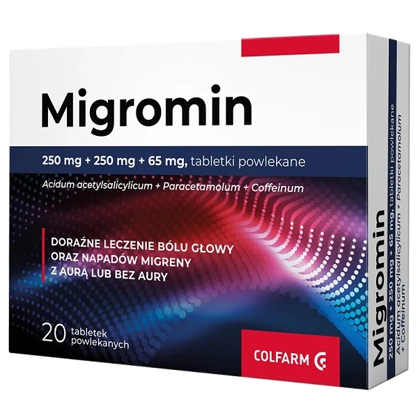 Migromin (250mg+250mg+65mg), 20 tabletek