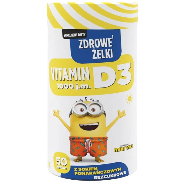 Minionki, Vitamin D3 1000 j.m., żelki bezcukrowe, smak pomarańczowy, 50 sztuk