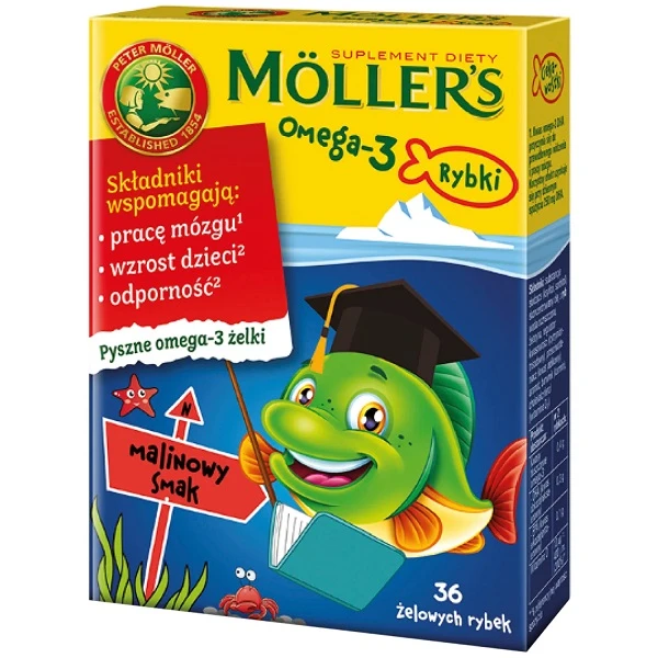 Mollers Omega-3 Rybki, smak malinowy, żelki, 36 sztuk