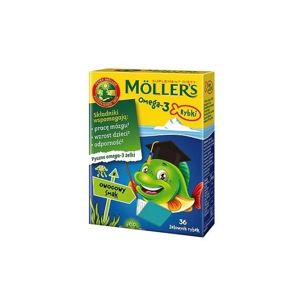 Mollers Omega-3 Rybki, smak owocowy, żelki, 36 sztuk