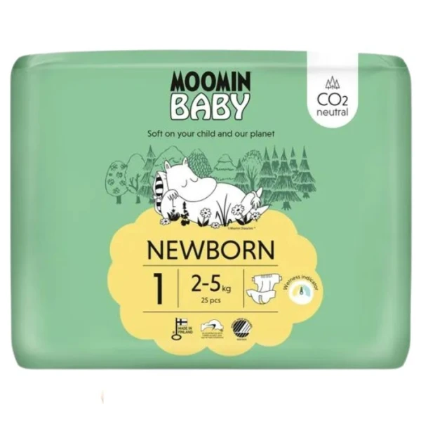 Moomin Baby, pieluchy, rozmiar 1, waga 2-5 kg, 25 sztuk