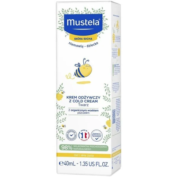 Mustela, krem odżywczy z Cold Cream z organicznym woskiem pszczelim, od urodzenia, 40ml