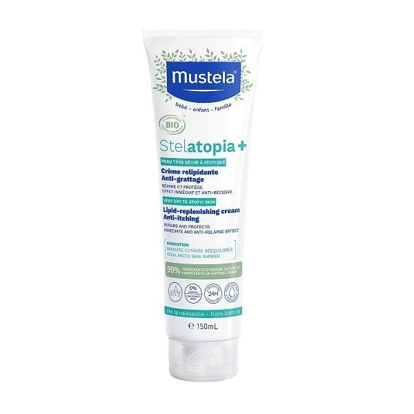 Mustela Stelatopia+, krem uzupełniający lipidy, dla skóry suchej i skłonnej do atopii, dla całej rodziny, 150ml