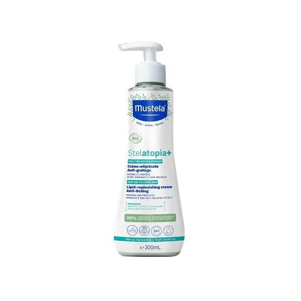 Mustela Stelatopia+, krem uzupełniający lipidy, dla skóry suchej i skłonnej do atopii, dla całej rodziny, 300ml