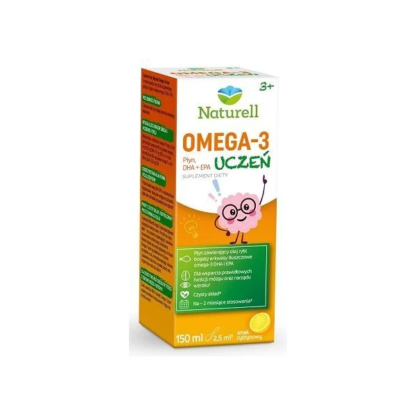 Naturell, Omega-3 Uczeń, płyn, smak cytrynowy, po 3 roku życia, 150ml