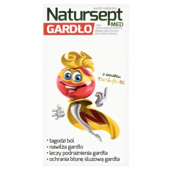 Natursept Med Gardło, lizaki, smak tutti-frutti, po 3 roku życia, 6 sztuk