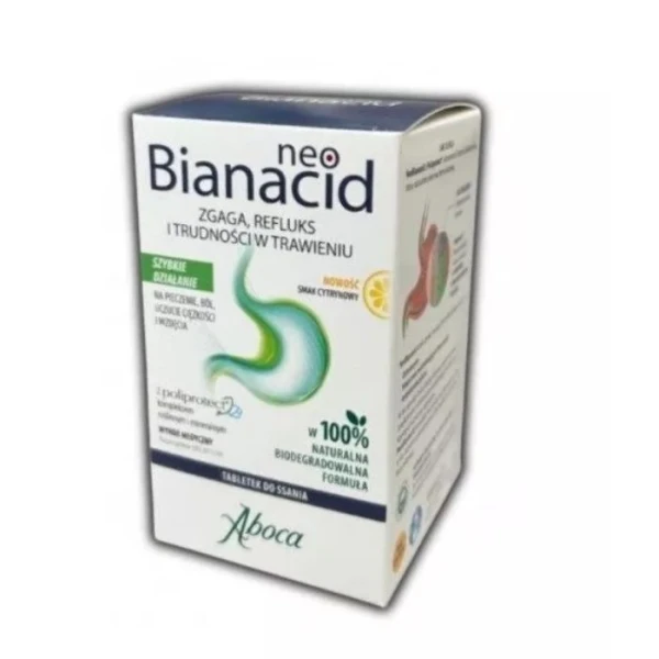 NeoBianacid, zgaga, refluks i trudności w trawieniu, smak cytrynowy, 14 tabletek do ssania