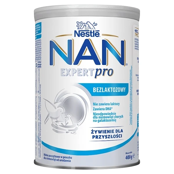 Nestle Nan ExpertPro Bezlaktozowy, mleko początkowe dla niemowląt z nietolerancją laktozy, od urodzenia, 400g