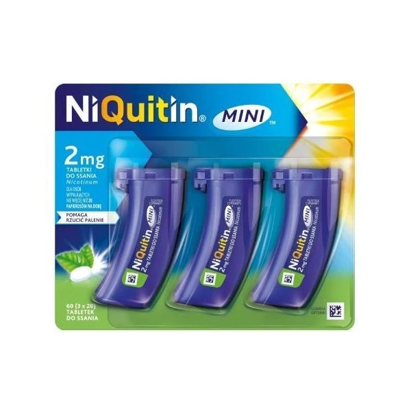 NiQuitin Mini 2mg, dla osób wypalających nie więcej niż 20 papierosów dziennie, 60 tabletek do ssania