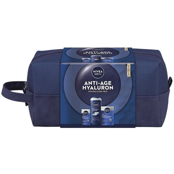 Nivea Men Anti-Age Hyaluron, balsam po goleniu, 100ml + przeciwzmarszczkowy krem do twarzy, 50ml + Protect&Care, żel pod prysznic 3w1, 250ml