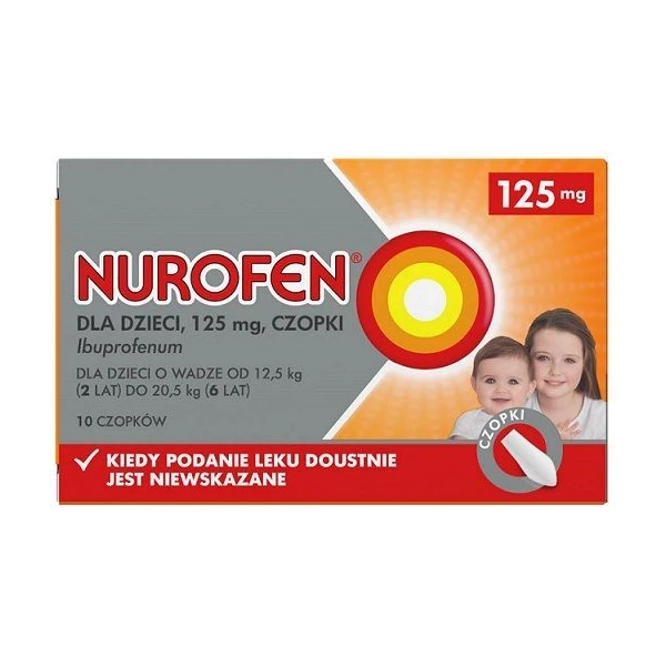 Nurofen 125mg, dla dzieci od 2 roku życia, 10 czopków
