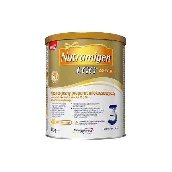 Nutramigen 3 LGG Complete, hipoalergiczny preparat mlekozastępczy, po 1 roku, smak waniliowy, 400g