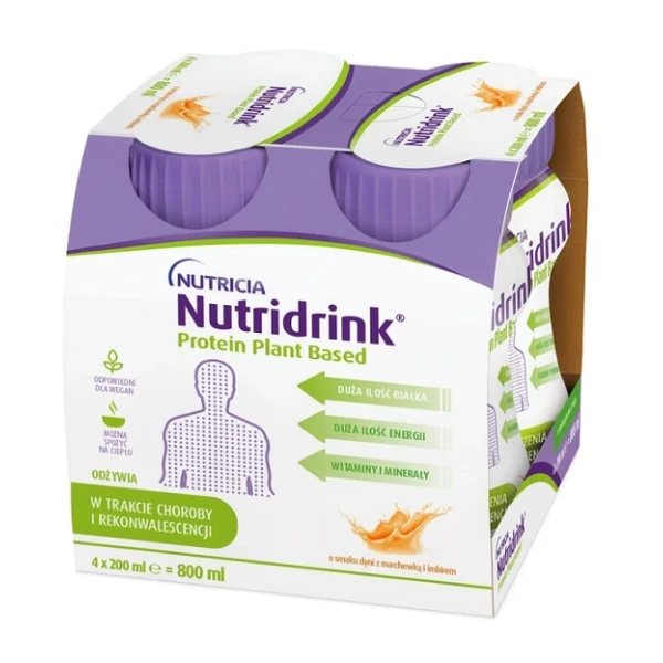 Nutridrink Protein Plant Based, produkt odżywczy wysokobiałkowy, smak dynia, marchewka i imbir, płyn, 4x200ml