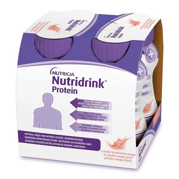 [DATA - 2026-09-04] Nutridrink Protein, produkt odżywczy wysokobiałkowy, smak brzoskwinia-mango, płyn, 4x125ml