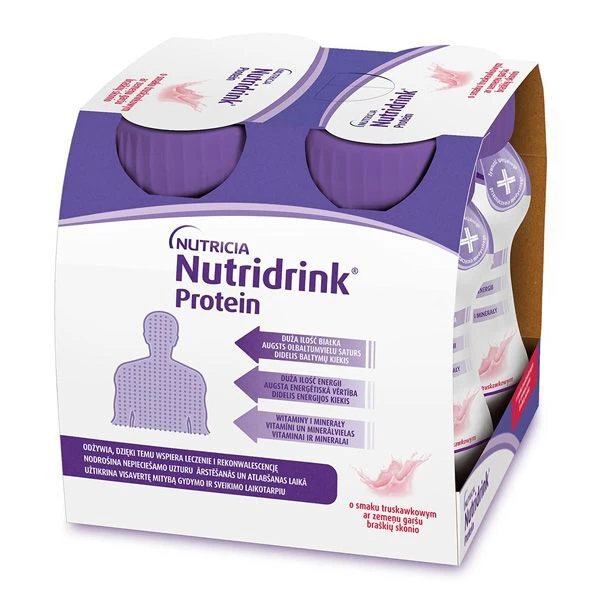 [DATA - 2026-11-22] Nutridrink Protein, produkt odżywczy wysokobiałkowy, smak truskawkowy, płyn, 4x125ml