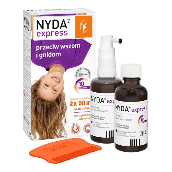 Nyda Express, aerozol przeciw wszom i gnidom, opakowanie rodzinne, 2x50ml