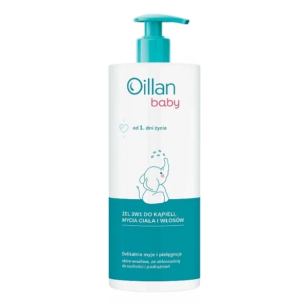 Oillan Baby, żel 3w1 do kąpieli, mycia ciała i włosów, od urodzenia, 750ml