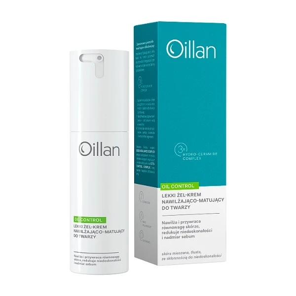 Oillan Oil Control, lekki żel-krem nawilżająco-matujący do twarzy dla skóry mieszanej i tłustej, 50ml