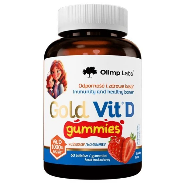 Olimp Labs, Gold Vit D, żelki, smak truskawkowy, po 4 roku życia, 60 sztuk