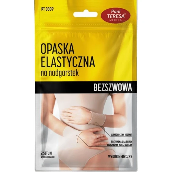 Opaska elastyczna na nadgarstek, Pani Teresa, bezszwowa, rozmiar M, kolor beżowy, 2 sztuki