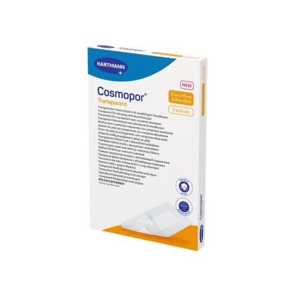 Opatrunek samoprzylepny, Cosmopor Transparent, jałowy, wodoodporny, 9cmx15cm, 5 sztuk