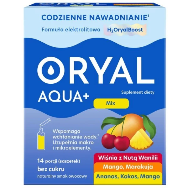 Oryal Aqua+, elektrolity, mix smaków, 14 saszetek