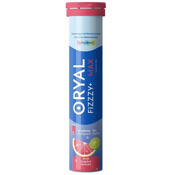 Oryal Fizzzy+ Max, smak grejpfrut i limonka, bez cukru, 18 tabletek musujących