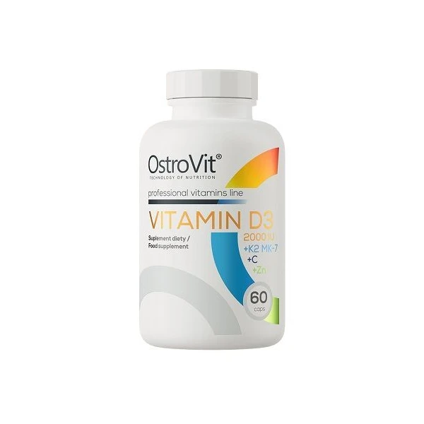 OstroVit, Vitamin D3 2000IU + K2 MK-7 + C + Zn, 60 kapsułek