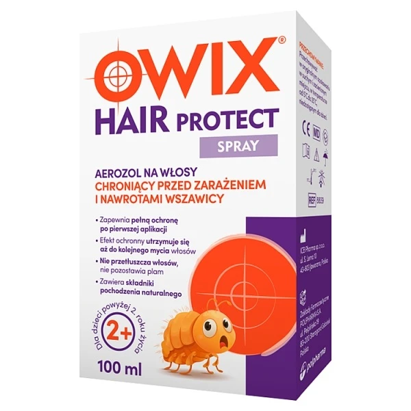 Owix Hair Protect Spray, aerozol na włosy chroniący przed zarażeniem i nawrotami wszawicy, powyżej 2 roku życia, 100ml