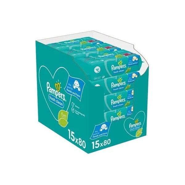 Pampers Fresh Clean, chusteczki nawilżane dla niemowląt, 15 opakowań po 80 sztuk