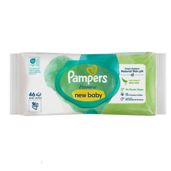 [DATA - 2026-10-26] Pampers Harmonie Aqua New Baby, chusteczki nawilżane dla niemowląt, 46 sztuk