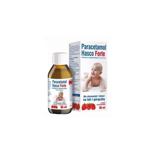 Paracetamol Hasco Forte 240mg/5ml, zawiesina doustna, smak truskawkowy, dla niemowląt i dzieci, 85ml