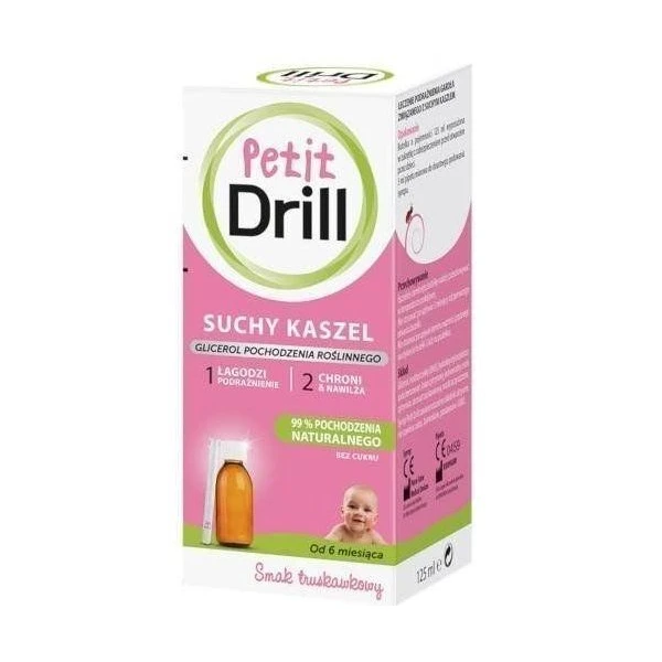 Petit Drill, suchy kaszel, syrop, po 6 miesiącu życia, smak truskawkowy, 125ml