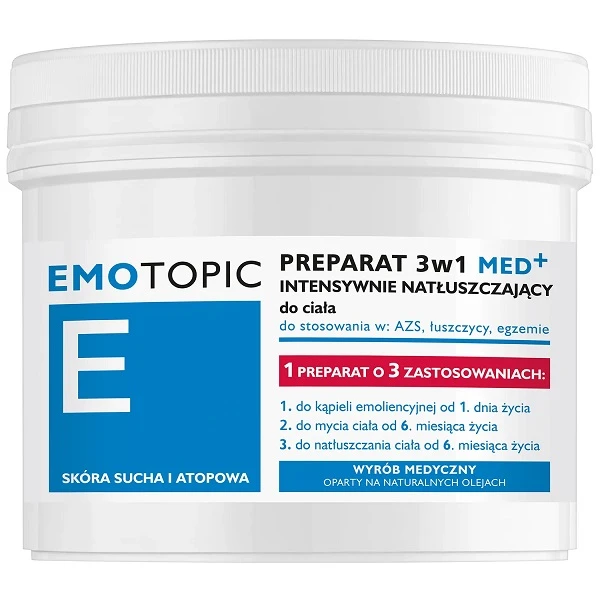 Emotopic, preparat intensywnie natłuszczający do ciała 3w1 Med+, od 1 dnia życia, skóra sucha i atopowa, 500ml