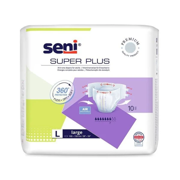 Pieluchomajtki Seni Super Plus, rozmiar L, chłonność 7/9, 10 sztuk