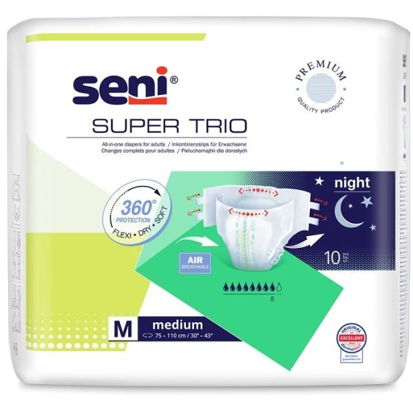 Pieluchomajtki Seni Super Trio, rozmiar M, chłonność 8/9, 10 sztuk