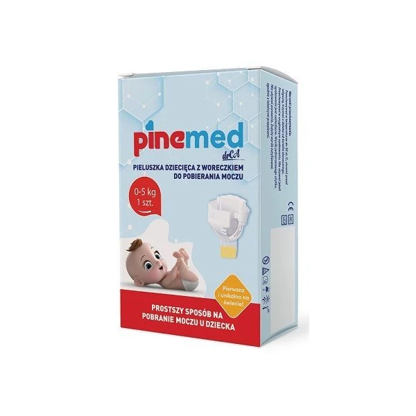 Pinemed, pieluszka dziecięca z woreczkiem do pobierania moczu, waga 0-5kg, 1 sztuka