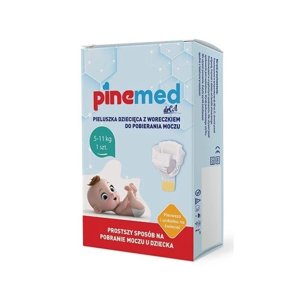 Pinemed, pieluszka dziecięca z woreczkiem do pobierania moczu, waga 5-11kg, 1 sztuka