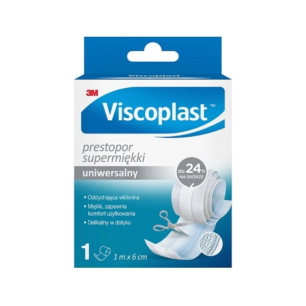 Plaster Viscoplast, Super Miękki, uniewersalny, biały, do cięcia, 1m x 6cm, 1sztuka