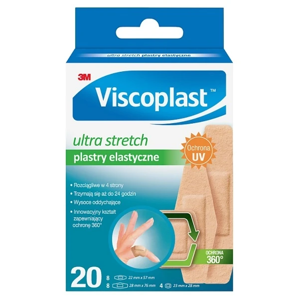 Plastry elastyczne, Viscoplast, Ultra Stretch, 3 rozmiary, 20 sztuk