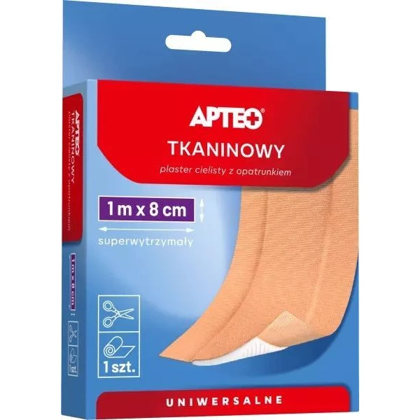 Plaster tkaninowy z opatrunkiem, Apteo Care, do cięcia, cielisty, 1m x 8cm, 1 sztuka