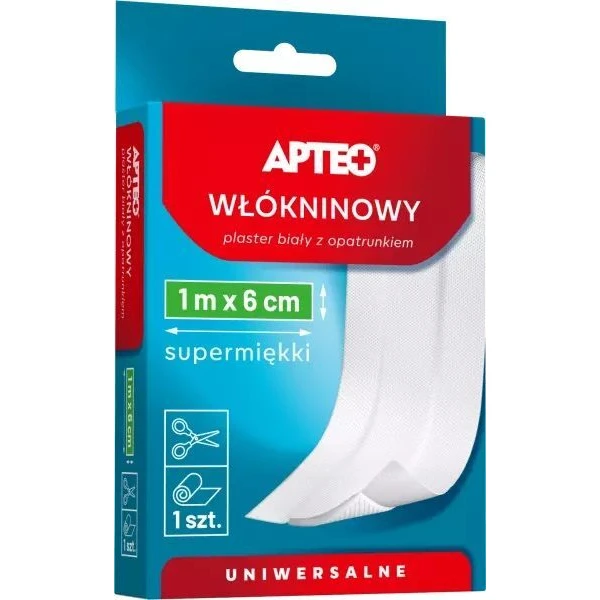 Plaster włókninowy z opatrunkiem, Apteo Care, do cięcia, biały, 1m x 6cm, 1 sztuka