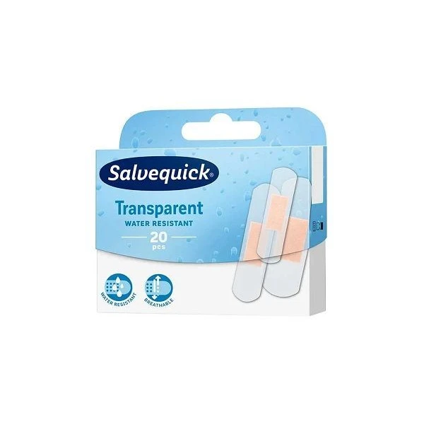 Plastry wodoodporne przezroczyste, Salvequick Transparent Water Resistant, 3 rozmiary, 20 sztuk