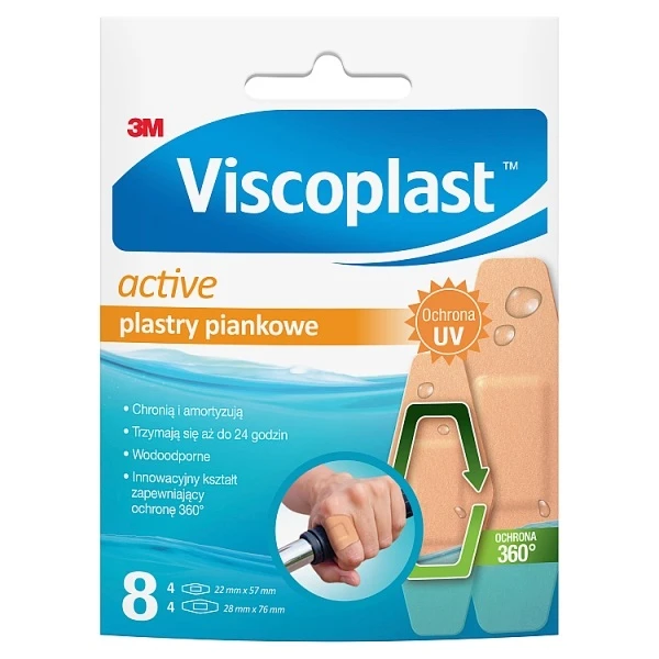 Plastry piankowe, Viscoplast Active, wodoodporne, 2 rozmiary, 8 sztuk