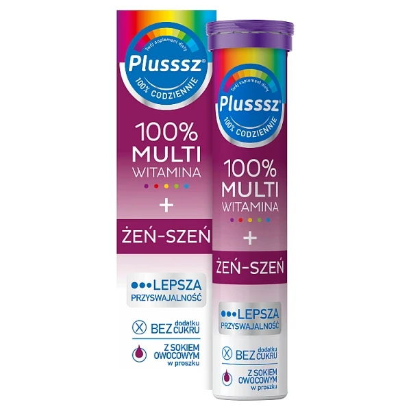 Plusssz 100% Multiwitamina + Żeń-Szeń, smak owoców leśnych, 20 tabletek musujących