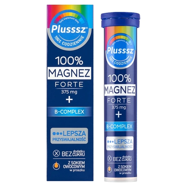 [DATA - 2026-11-20] Plusssz 100% Magnez Forte + B-Complex, smak pomarańcza-grejpfrut, 20 tabletek musujących