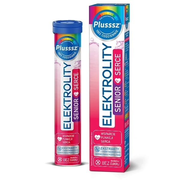 Plusssz Elektrolity Senior Serce, o smaku porzeczki i granatu, 24 tabletki musujące