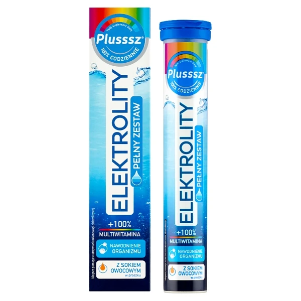 Plusssz Elektrolity + 100% Multiwitamina, smak ananas i mango, 24 tabletki musujące