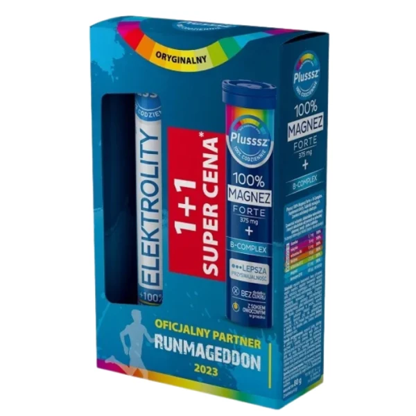 Plusssz Elektrolity + 100% Multiwitamina, 24 tabletki musujące + Plusssz 100% Magnez Forte + B-Complex, 20 tabletek musujących
